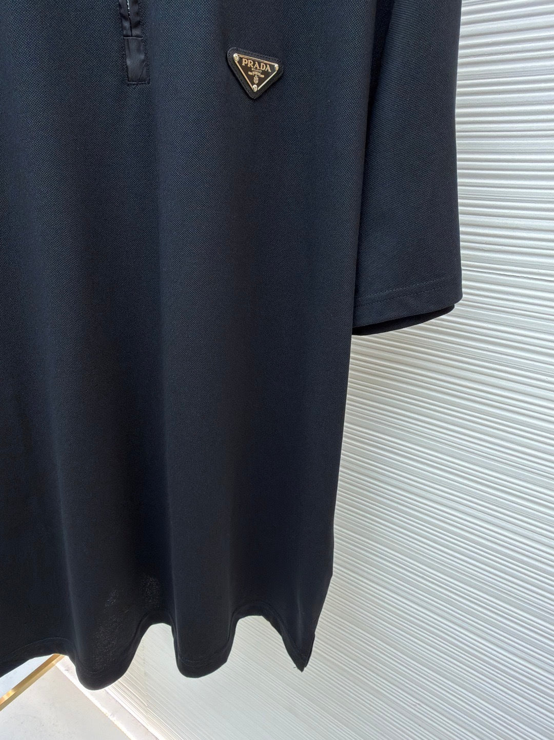 Prada Piqué Polo T-Shirt with Re-Nylon Details "Black"