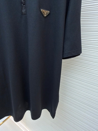 Prada Piqué Polo T-Shirt with Re-Nylon Details "Black"