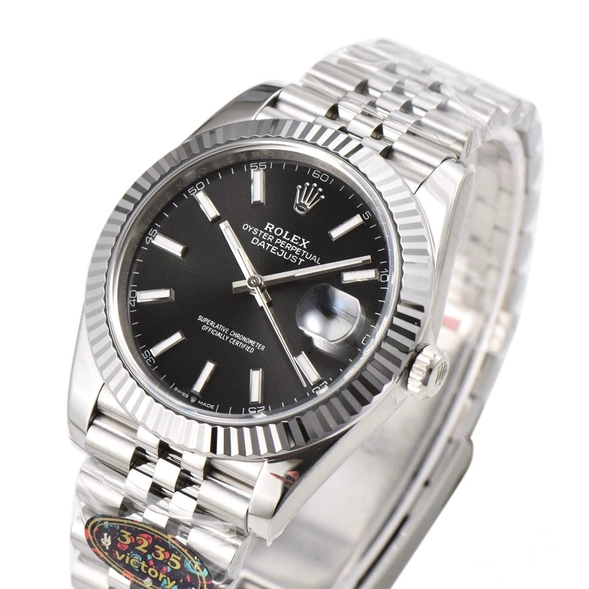 Rolex Date Just 41mm Jubilee Bracelet Black Stick Dial
