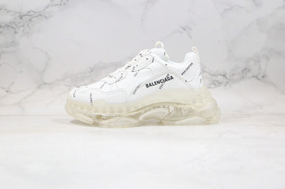 Balenciaga Triple S "White-All Over Logo-Clear Sole"