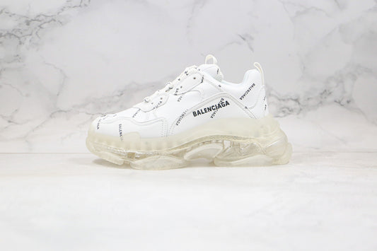 Balenciaga Triple S "White-All Over Logo-Clear Sole"