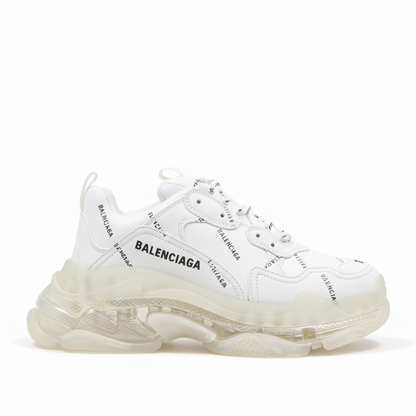 Balenciaga Triple S "White-All Over Logo-Clear Sole"