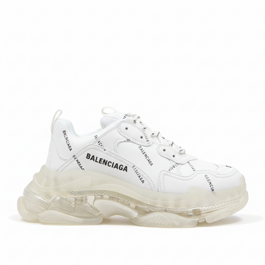 Balenciaga Triple S "White-All Over Logo-Clear Sole"