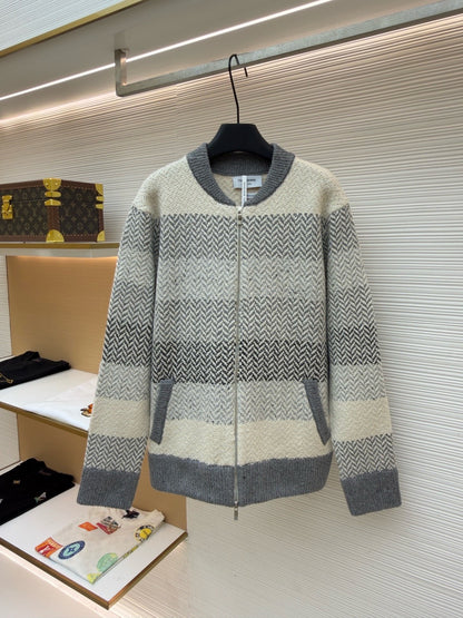 Thom Browne Donegal and Cushendale Herringbone Jacquard Bomber Jacket "Tonal Grey"