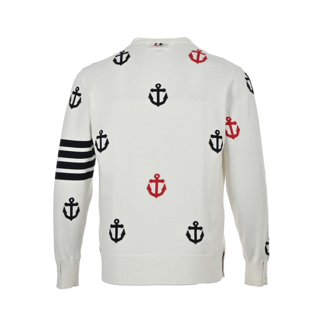 Thom Browne 4-Bar Anchor Print Cardigan "White"