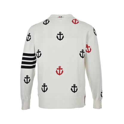 Thom Browne 4-Bar Anchor Print Cardigan "White"