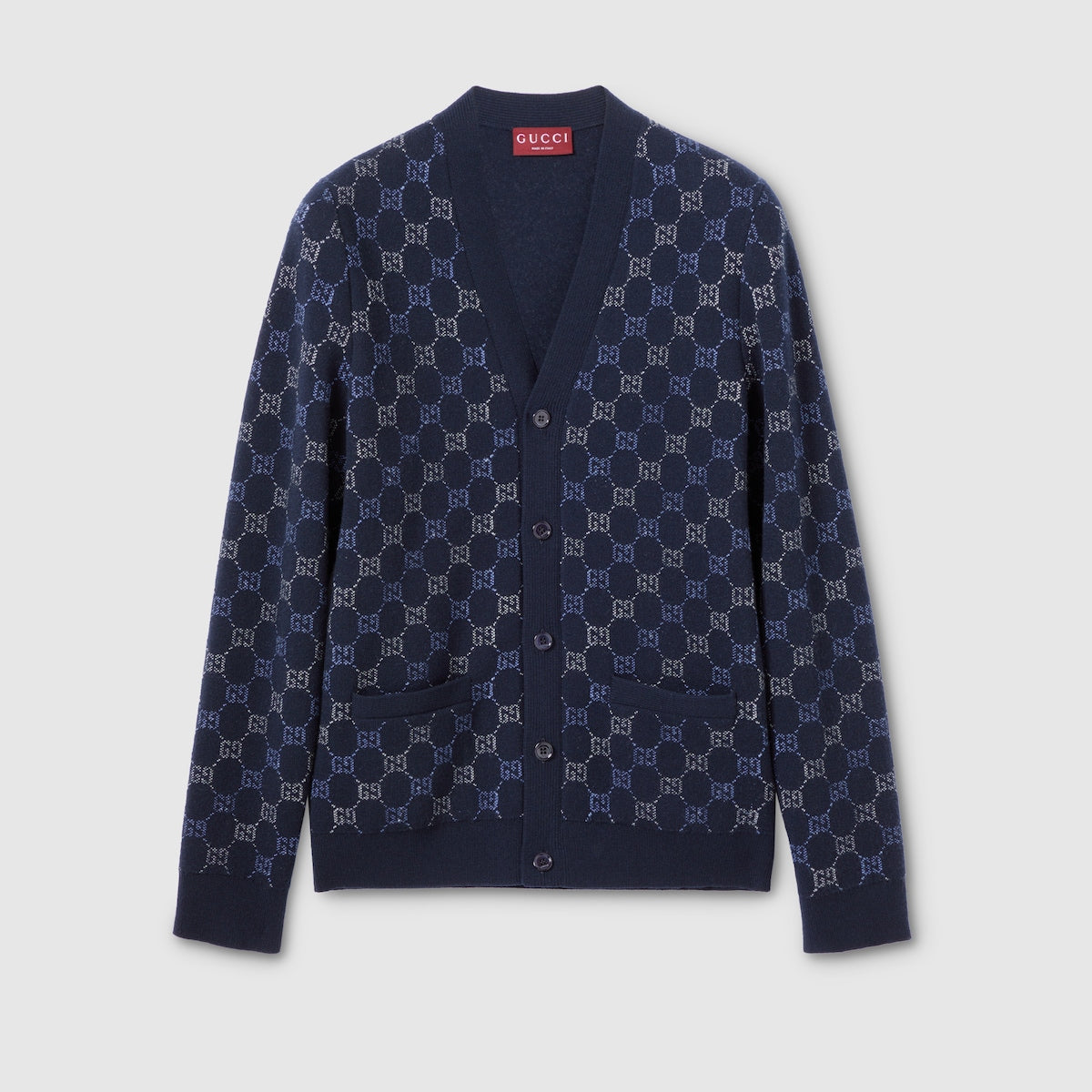 Gucci GG Double Wool Knit Cardigan "Dark Blue"