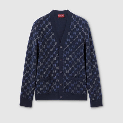 Gucci GG Double Wool Knit Cardigan "Dark Blue"