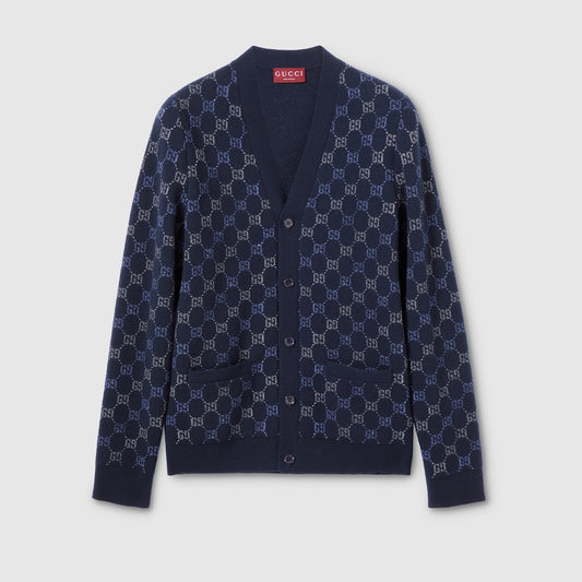Gucci GG Double Wool Knit Cardigan "Dark Blue"