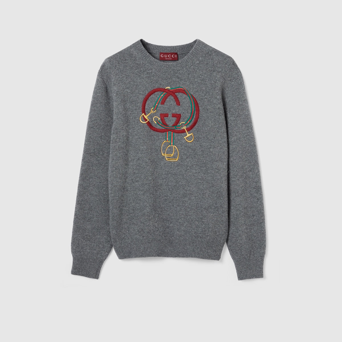 Gucci Knit Wool Sweater with Embroidery "Grey"