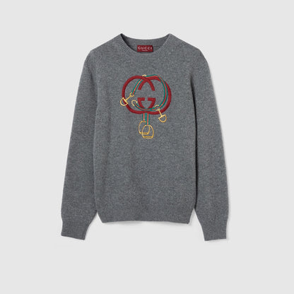 Gucci Knit Wool Sweater with Embroidery "Grey"