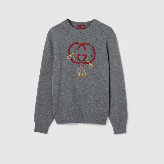 Gucci Knit Wool Sweater with Embroidery "Grey"