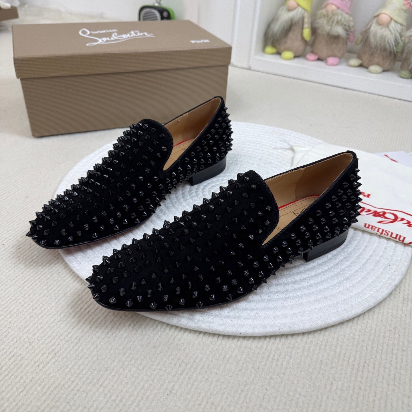 Christian Louboutin Dandelion Spikes Loafers Veau Velours "Black"
