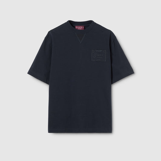 Gucci Cotton Jersey T-Shirt with Embroidery "Navy Blue"