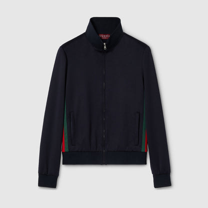 Gucci Technical Jersey Zip Jacket with Web "Dark Blue"