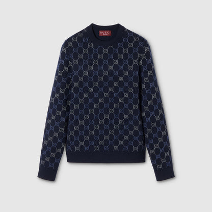 Gucci GG Double Wool Knit Sweater "Dark Blue"