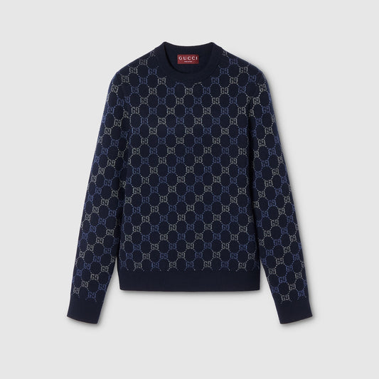 Gucci GG Double Wool Knit Sweater "Dark Blue"