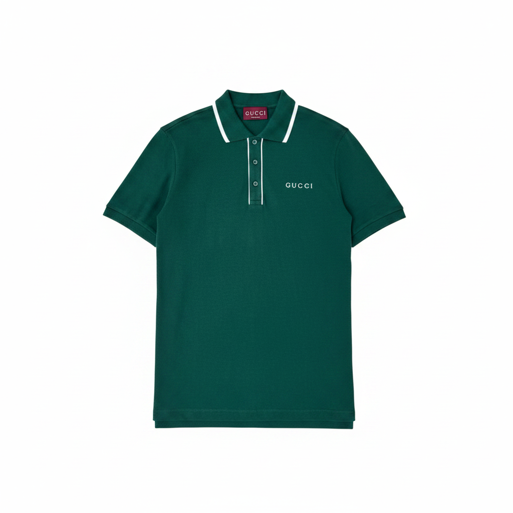 Gucci Cotton Piquet Polo T-Shirt with Embroidery "Green"