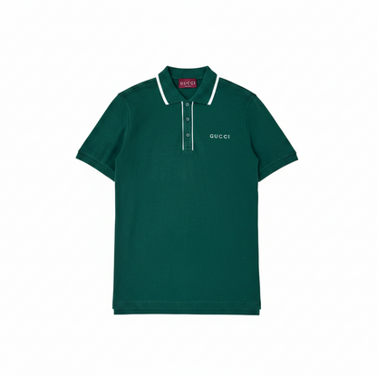 Gucci Cotton Piquet Polo T-Shirt with Embroidery "Green"
