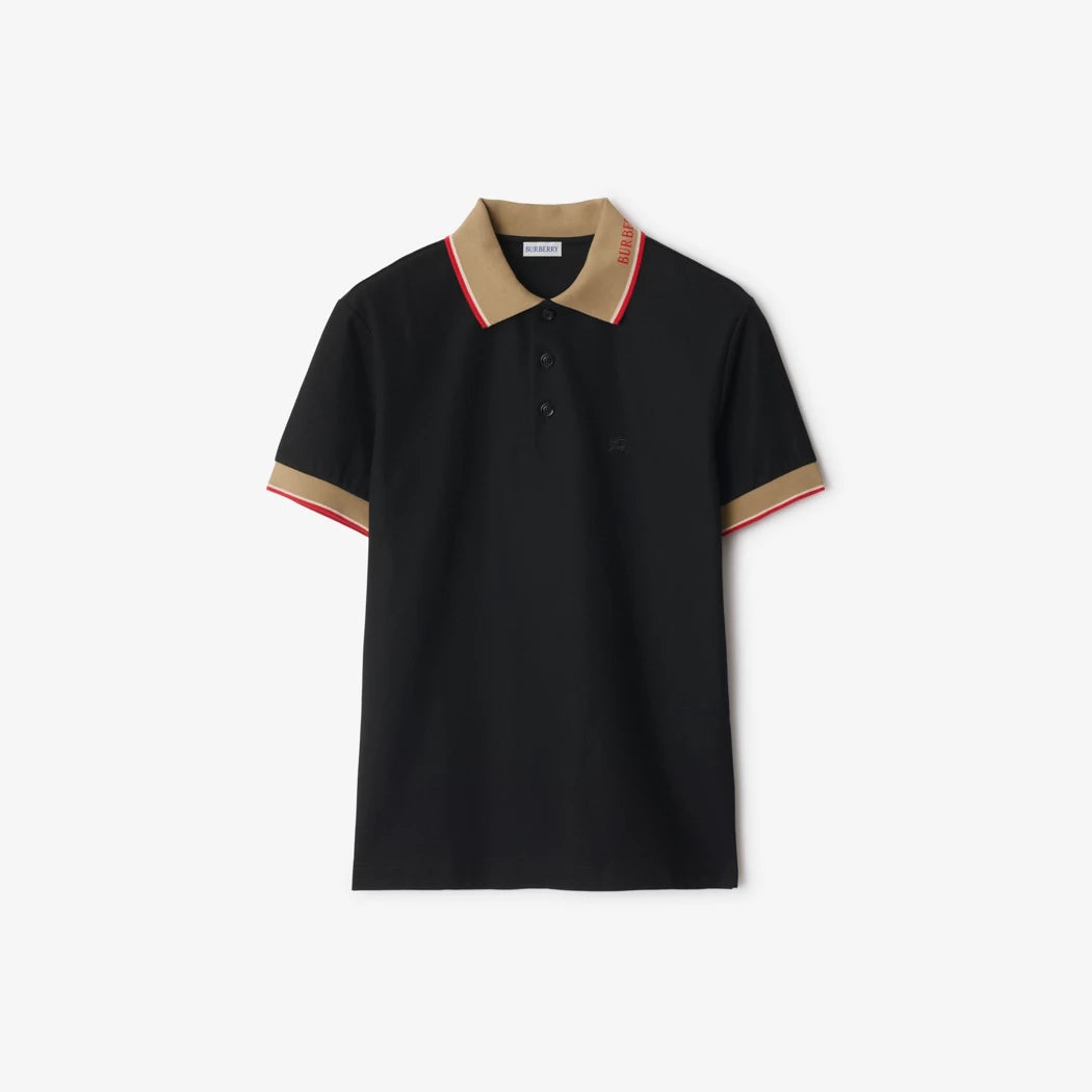 Burberry Logo Collar Cotton Polo Shirt "Black"