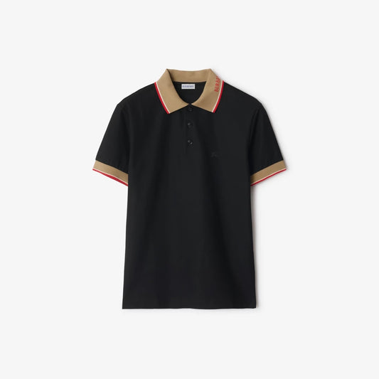 Burberry Logo Collar Cotton Polo Shirt "Black"