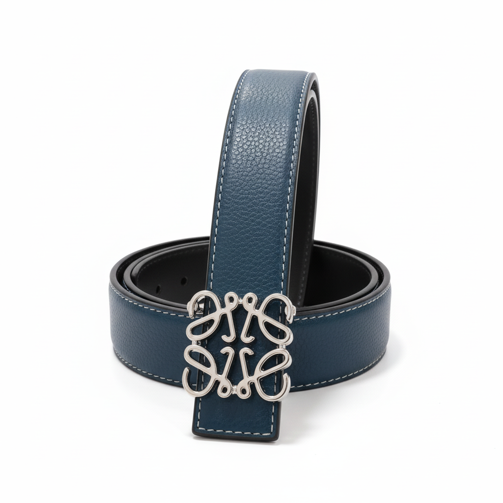 Loewe Anagram Leather Belt "Blue-Silver"