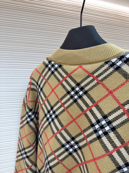 Burberry Check Cotton Wool Sweater "Sand Beige"