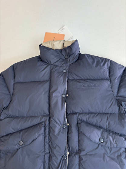 Miu Miu Reversible Technical Pongé Down Jacket "Beige/Blue"