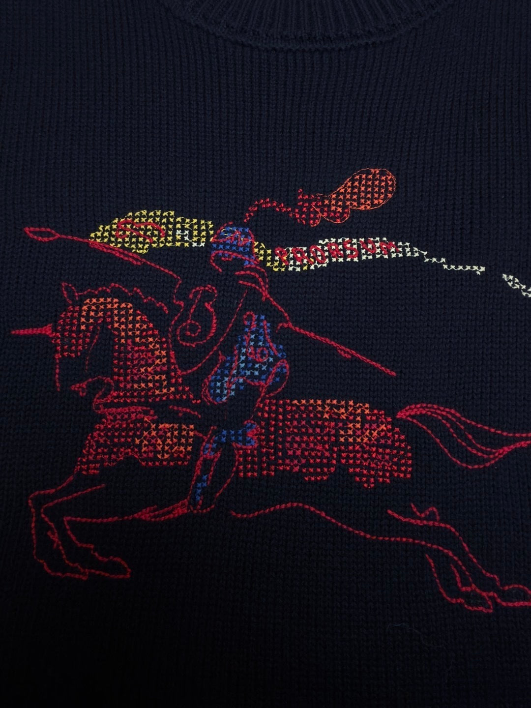 Burberry Cross Stitch EKD Wool Cashmere Sweater "Navy Blue"