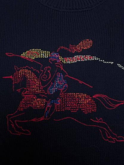 Burberry Cross Stitch EKD Wool Cashmere Sweater "Navy Blue"