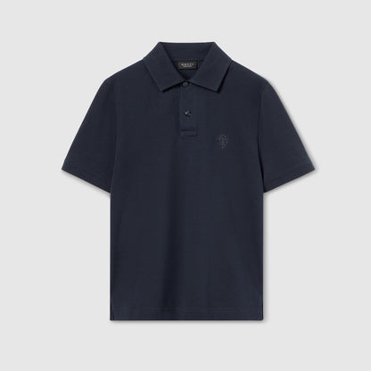 Gucci Cotton Piquet Polo Shirt with Embroidery "Navy"