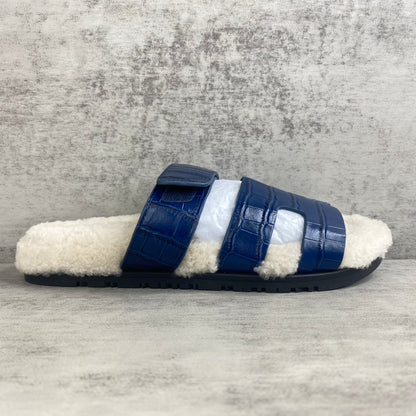 Hermes Chypre Sandals "Blue Crocodile Pattern"