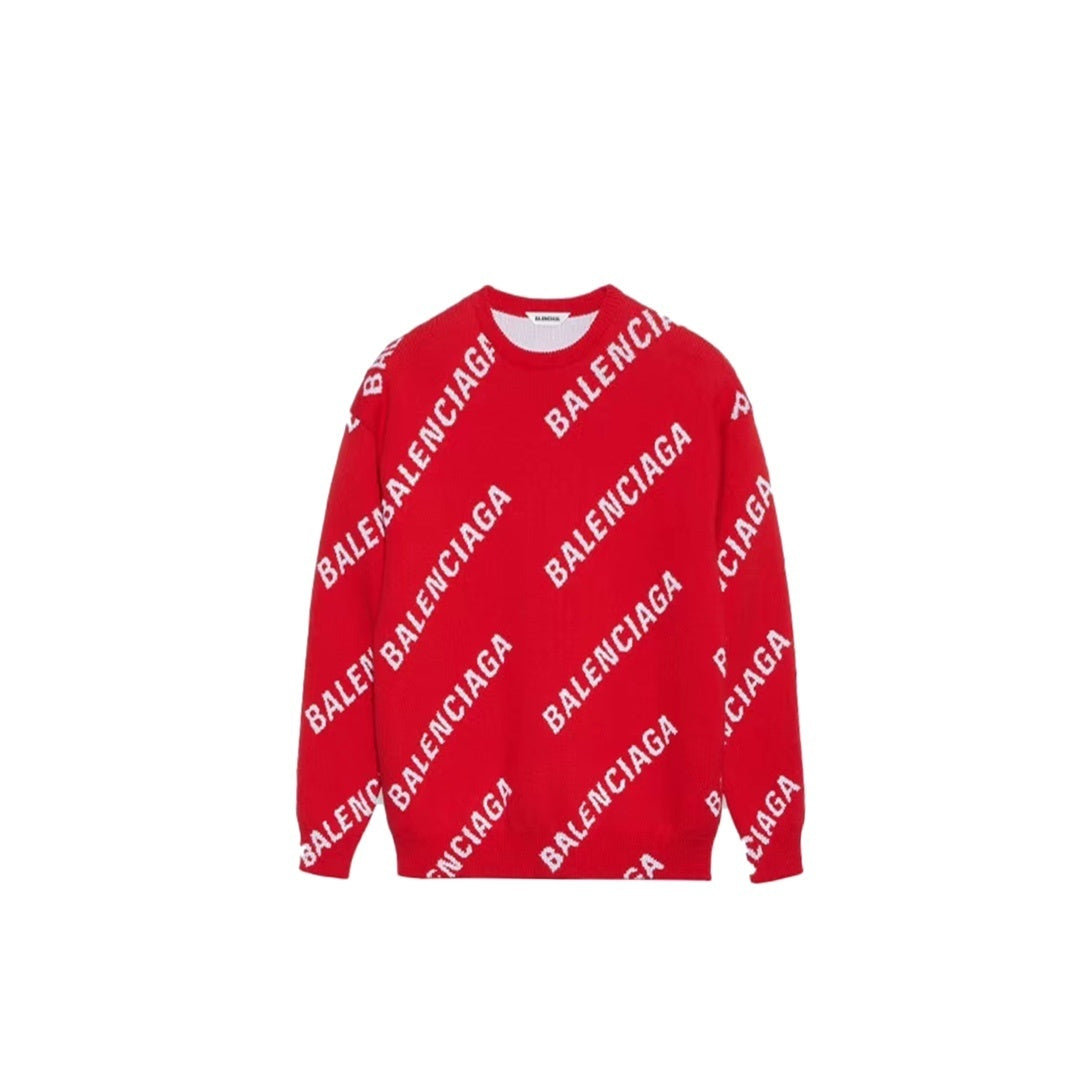 Balenciaga All-Over Logo Sweater "Red-White"