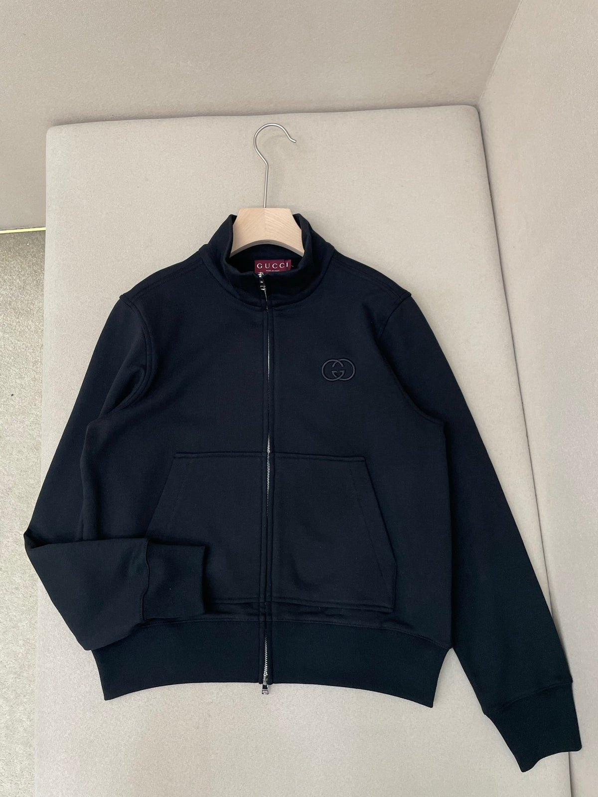 Gucci Brushed Cotton Jersey Zip Sweatshirt "Black"