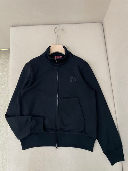 Gucci Brushed Cotton Jersey Zip Sweatshirt "Black"