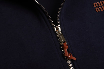 Miu Miu Jersey Zip-up Hoodie "Navy"