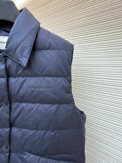 Miu Miu Technical Pongé Down Vest "Navy"