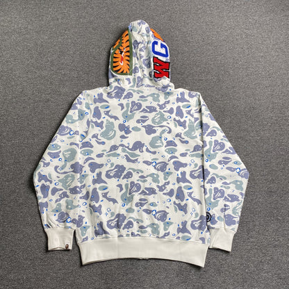 BAPE Space Camo Shark Full Zip Double Hoodie "White Multi"
