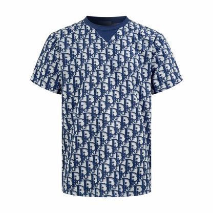 Dior Oblique T-Shirt "Blue and White Terry Cotton Jersey with Oblique Print"