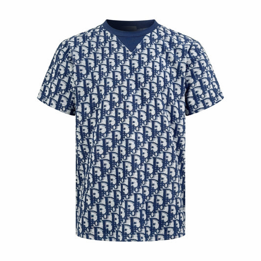 Dior Oblique T-Shirt "Blue and White Terry Cotton Jersey with Oblique Print"