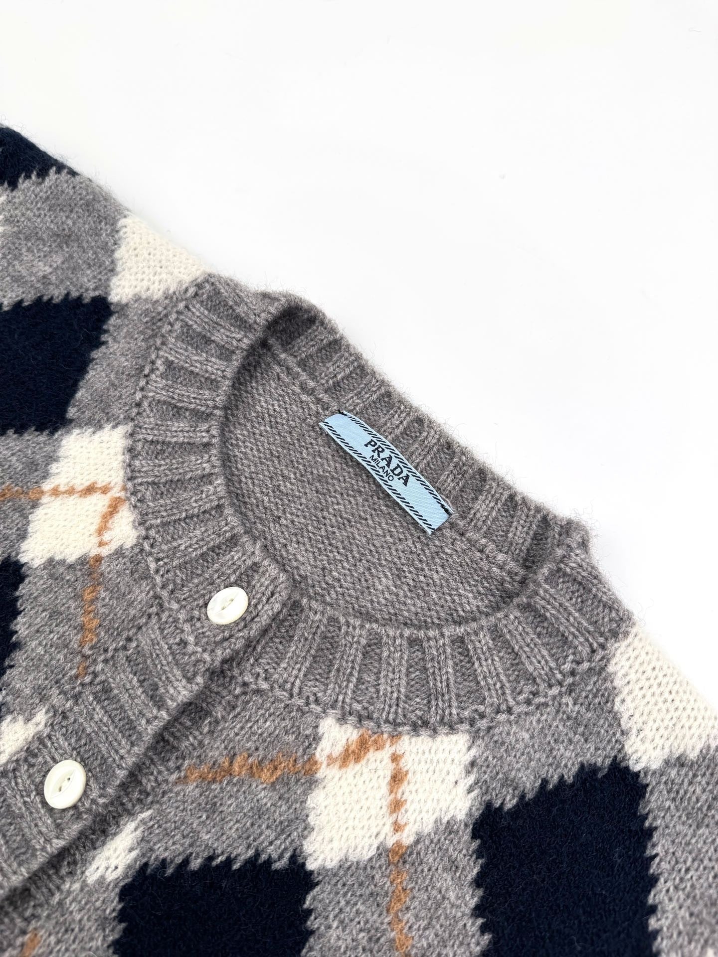 Prada Argyle Knit Cashmere Cardigan "Grey"
