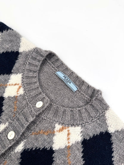 Prada Argyle Knit Cashmere Cardigan "Grey"