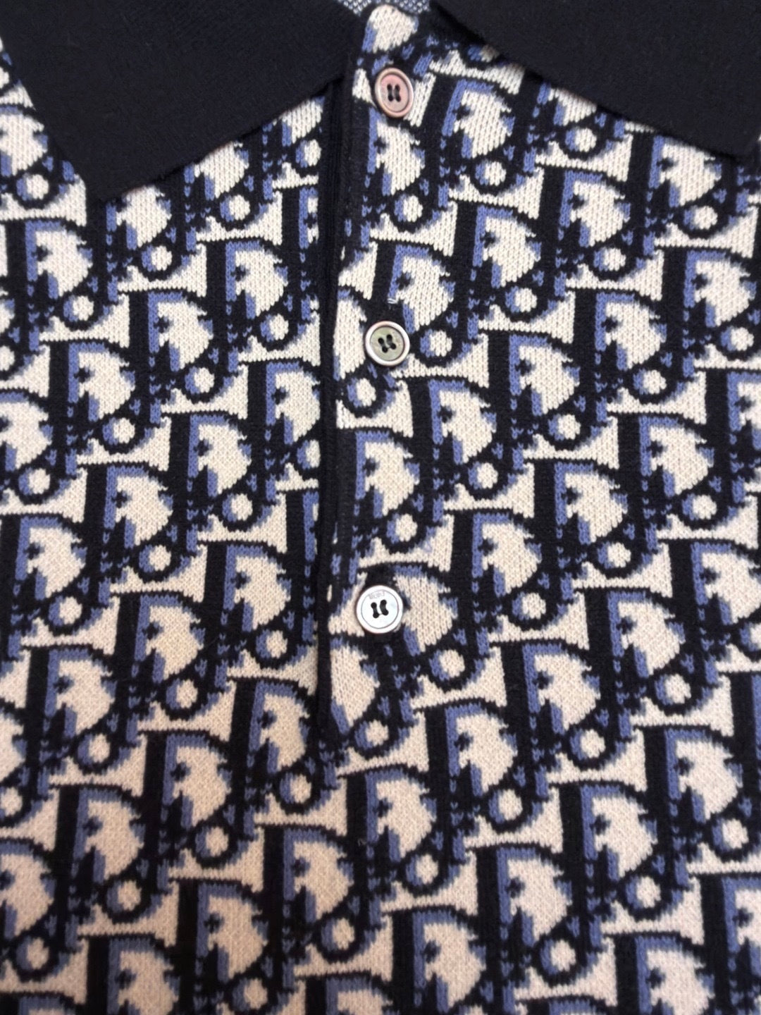 Dior Oblique Polo Shirt "Beige, Blue and Black Cotton Jacquard"