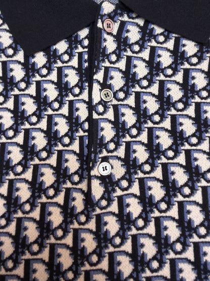 Dior Oblique Polo Shirt "Beige, Blue and Black Cotton Jacquard"
