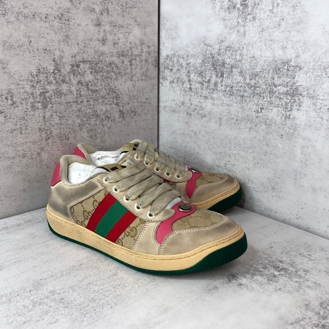 Gucci Screener "Distressed Beige-Pink-Green"