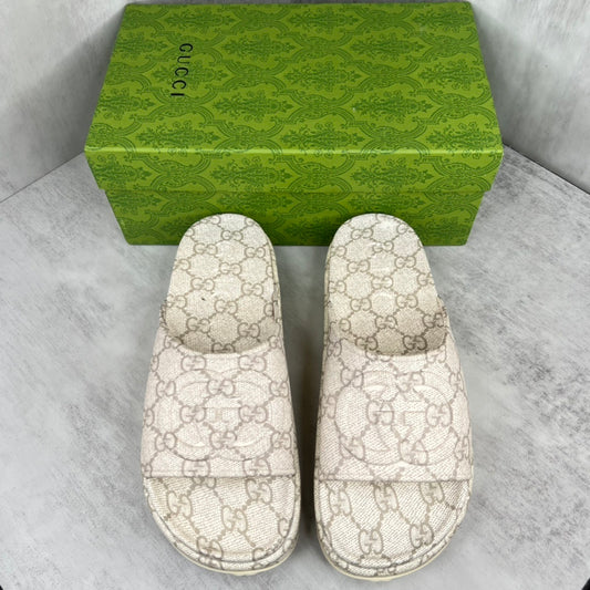 Gucci Monogram Slides "Beige-Grey"