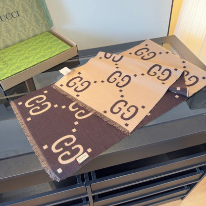 Gucci GG Jacuard Wool and Silk Scarf "Beige"