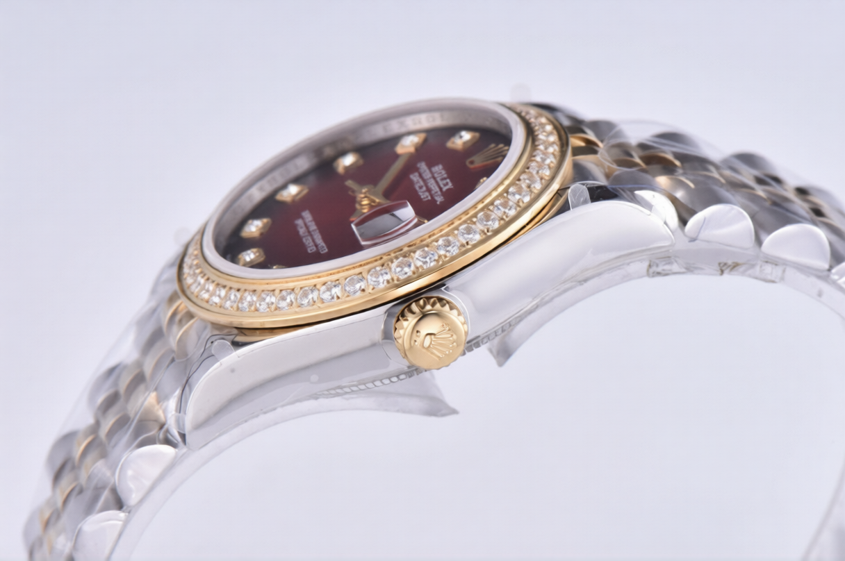 Rolex Date Just 31mm SS/YG Jubilee Bracelet Diamond Bezel Red Dial