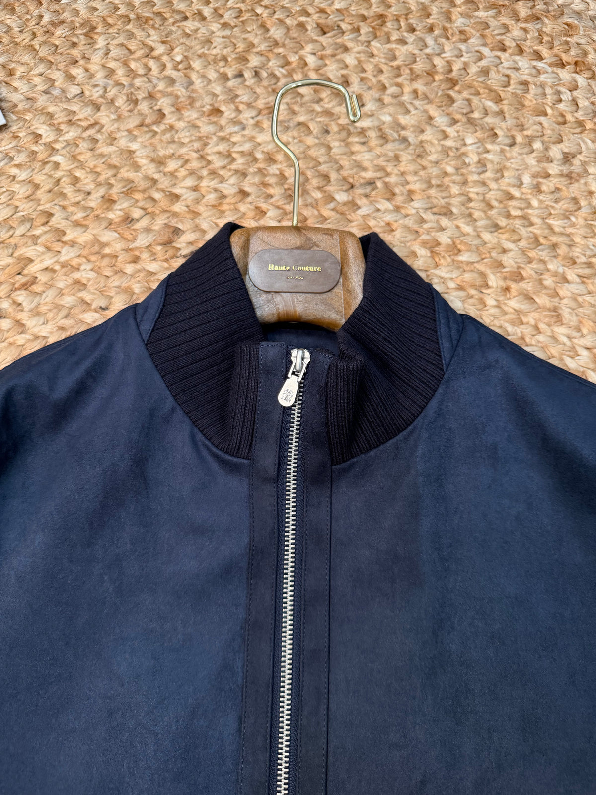Brunello Cucinelli Suede and Wool Knit Bomber Jacket "Navy Blue"