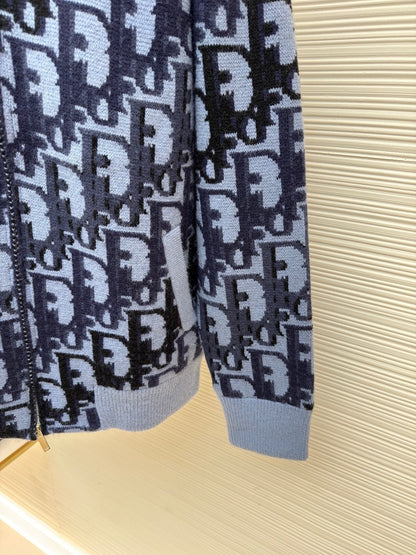 Dior Oblique Blouson Jacket "Blue Wool Knit"